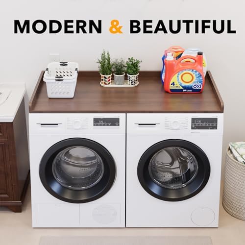 SpaceAid Washer Dryer Countertop, Laundry Wood Shelf Topper with Edge, 54" Width x 27.5" Depth Cover Guard Organizer for Washer and Dryer Laundry Hamper Counter Storage Organization (Brown Wood) - Image 6