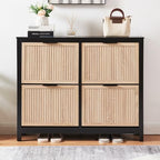 4-Flip Drawer Shoe Cabinet Narrow Entryway Rack, Oak & Black - Image 6