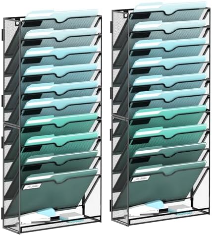 SUPEASY 11-Tier Wall File Organizer, Wall Mounted Mail Sorter, 2 Pack by SUPEASY