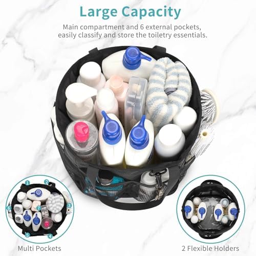 Shower Caddy Portable, Mesh Shower Caddy Hanging with Waterproof Phone Pouch Black, Large Capacity Shower Bag for College Dorm Room Essentials, Quick Dry Shower Basket for Gym, Camping, Swimming - Image 2