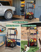 EXTCCT Garage Sports Equipment Organizer, Rolling Ball Storage Cart - Image 5