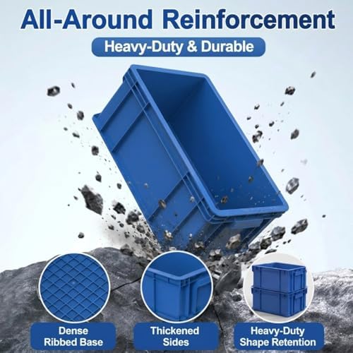 Heavy Duty Storage Bins, 1-Pack Stackable Tool Storage Box for Hardware, Screws, Nuts and Bolts, Space-Saving Straight Wall Container for Garage, Workshop & Factory, 13.5"L × 10.3"W× 5.1"H, Blue - Image 2