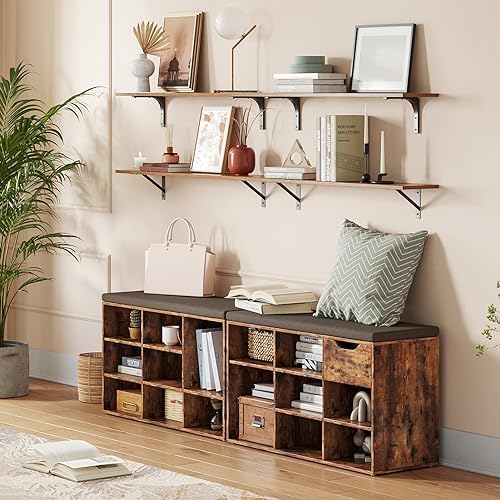 DINZI LVJ Shoe Storage Bench with Cushion, 31.5" Cubby Shoe Rack, 9 Cubbies - Image 2