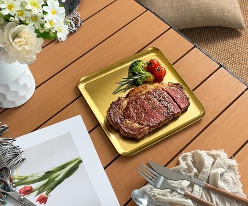 VREATC Small Gold Tray, 7.8" Stainless Steel Square Serving Tray - Image 7