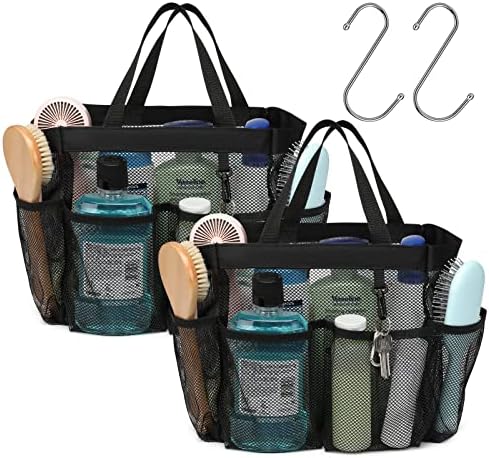 Mesh Shower Caddy Portable - 2 Packs, S-Hook, Shower Bag for Dorm Camping by F-color