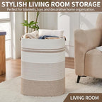 AINUOQI Laundry Basket with Handles - Blanket Basket & Hampers for Bedroom Aesthetic, Laundry Hamper & Blanket Storage for Living Room, Clothes Hamper, Tall, Large 17" x 14" x 22”, Brown & White - Image 7