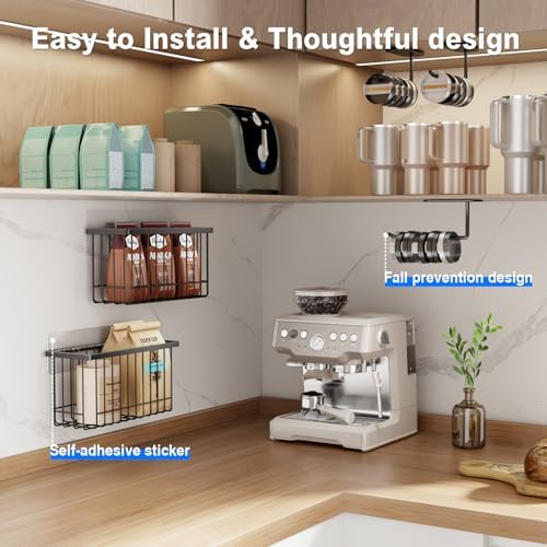 Mustorn 4 Pack Adhesive Cabinet Door Organizer, Lid Organizers Inside Cabinet Food Container/Tumbler Lid Organizer and Storage Cup Lids Holder for Kitchen & Bathroom Wall Mounted(Black) - Image 4