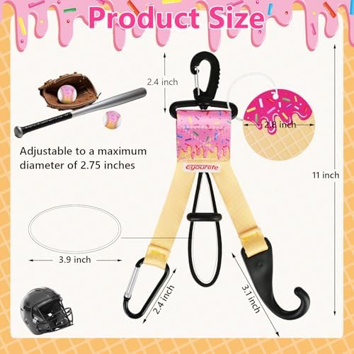 6pcs Pink Ice Cream Drip Baseball Softball Dugout Organizer Bat Holder Rack Fence Hook for Bag Helmet Glove with Name Tags for Boy Girl Team Gifts Coach Mom Must Have Gear Accessory - Image 2