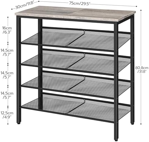 HOOBRO Shoe Rack for Entryway, 5-Tier Shoe Organizer with Adjustable Mesh Shelves, 16-20 Pairs of Shoes, Spacious Floor Mount, Metal, Industrial, Shoe Shelf for Closet, Greige BG12XJ01 - Image 3