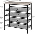 HOOBRO Shoe Rack for Entryway, 5-Tier Shoe Organizer with Adjustable Mesh Shelves, 16-20 Pairs of Shoes, Spacious Floor Mount, Metal, Industrial, Shoe Shelf for Closet, Greige BG12XJ01 - Image 3