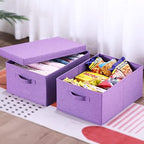 HOONEX Foldable Storage Bins with Lids, Pack of 2, Storage Boxes with 2 Carrying Handles and Sturdy Heavy Cardboard, 16.5" L x 11.8" W x 7.5" H for Shoes, Books, Clothes, Purple - Image 5