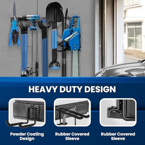 64'' All-Metal Garage Tool Organizer Wall Mount – Heavy-Duty Tool Rack Holds 680 lbs, Adjustable Hooks for Garage, Yard, and Garden Equipment - Image 3