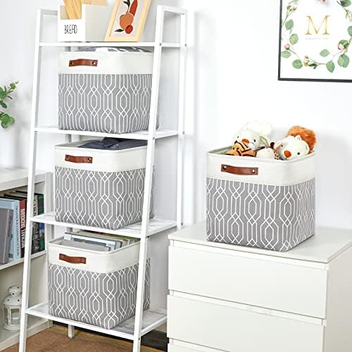 Temary Collapsible Baskets 13 Inch Storage Cubes for Organizing, Storage Baskets for Shelves, 4 Pack Fabric Storage Cubes Bins for Towels, Blankets (Grey Polygon) - Image 5