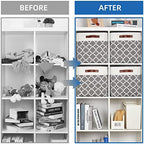 Temary 13ﾗ13ﾗ13 Foldable Storage Cube Baskets Fabric Cube Storage Basket for Organizing Cloth Storage Bins with Leather Handles for Gifts Empty, Closet (Grey Lattice) - Image 6