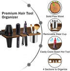 Hair Tool Organizer Wall Mounted - Wooden Dryer Holder, Blow Dryer Holder for Bathroom, Rustic Styling Tools Organizer for Flat Iron, Curling Wand, Hair Straighteners, Brushes, Brown - Image 4