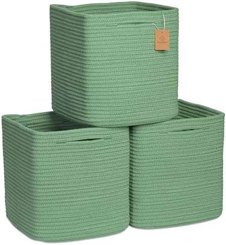 NaturalCozy Storage Cubes 11 Inch Cotton Rope Woven Baskets for Organizing, 3-Pack | Cube Storage Bin | Square Storage Baskets for Shelves Organizer, Classroom, Kids Toy Bins, Closet, Baby Nursery by NaturalCozy