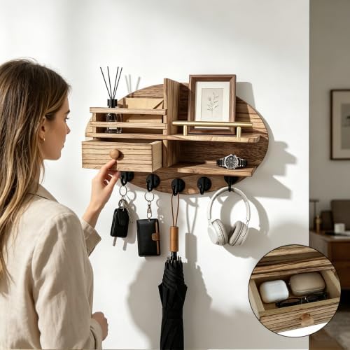 KITHELP Key Holder for Wall, Key and Mail Organizer for Wall with Storage Drawer and 5 Key Hooks, Key Hanger Wall Mount, Key Rack for Entryway Organizer Hallway Bedroom Farmhouse Home Decor - Image 5