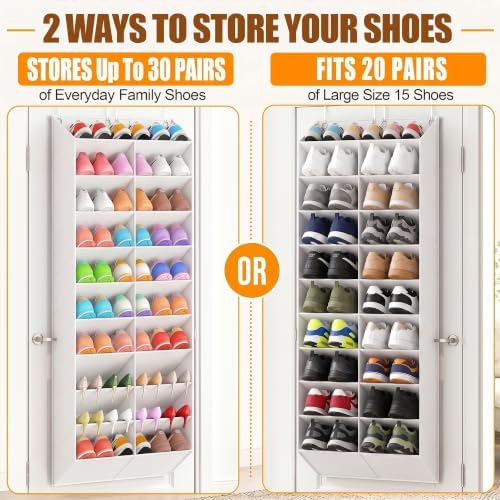 UVIAHOMI 20-30 Pairs Over the Door Shoe Organizer, Breathable Pockets Hanging Shoe Storage for Closet, 10-Tier Door Shoes Rack, Handing Shoes Holder Fit All the Family's Sneakers, Boots, Heels, White - Image 7