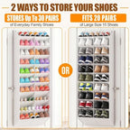 UVIAHOMI 20-30 Pairs Over the Door Shoe Organizer, Breathable Pockets Hanging Shoe Storage for Closet, 10-Tier Door Shoes Rack, Handing Shoes Holder Fit All the Family's Sneakers, Boots, Heels, White - Image 7