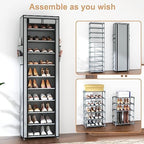 VTRIN Vertical Narrow Shoe Rack Organizer Tall Shoe Rack for Closet Entryway 10 Tier Non-Woven Cover Shoe Shelf Holds 20-22 Pairs Free Standing Shoe Storage Cabinet with Dustproof Cover, Grey - Image 5