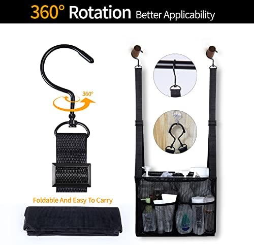 4 Storage Pockets Adjustable Hanging Mesh Bathroom Bag, Shower Caddy College with Hooks, Applied to College Dorm Rooms, Gym, Swimming and RV Travel (Black) - Image 4
