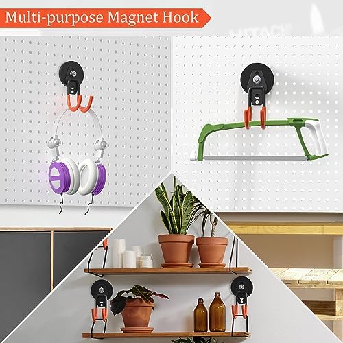 Heavy Duty Magnetic Garage Hooks, 4 Pack 2.59 Inch Large Neodymium Magnet Hooks Magnetic Storage Utility Hooks for Power Drill, Garden Tools,Metal Cabinet, Workshop - Image 6