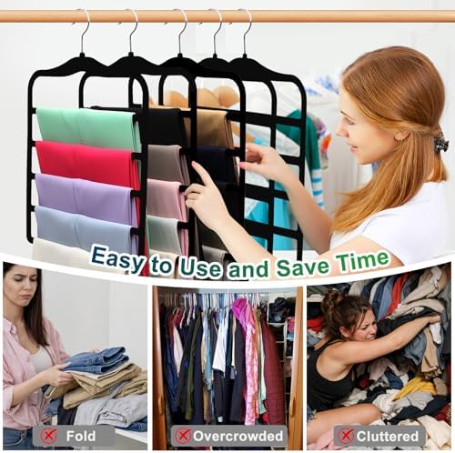 Closet Organizers and Storage, 3 Pack Velvet Pants-Hangers-Space-Saving | Non Silp 5 Tier Scarf Jeans Closet Organizer, Dorm Room Essentials for College Students Girls Boys Guys, Home Storage - Image 4