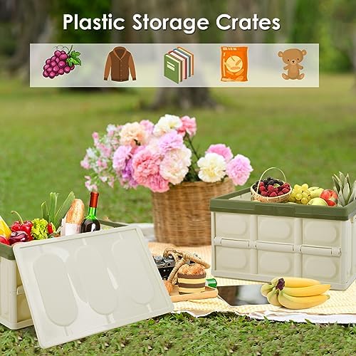 Phyllia Foldable Storage Boxes with Lids, 3 Pack Collapsible Plastic Storage Bins Organizer Containers Baskets Cub with Cover,Stackable Utility Crates Storage Box (Green, 30L) - Image 4