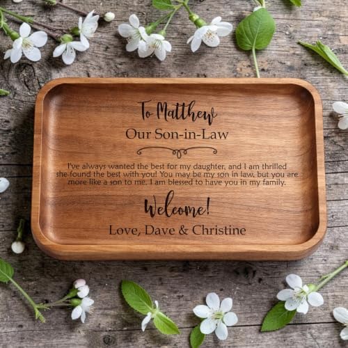 Personalized Wooden Valet Tray for Son-in-Law, Custom Engraved Groom Gift from in-Laws, Wedding Keepsake Gift for Men, Welcome New Son Gift from Parent - Image 5