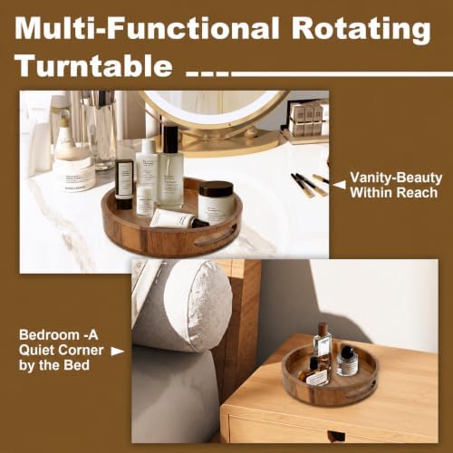Wooden Lazy Susan – 10 in Acacia Wood Turntable Organizer for Cabinet，Multi-Purpose Home Decor Rotating Tray for Bathroom Accessories, Bedroom Makeup Organizer & Countertop Storage - Image 4