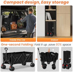 Beach Wagon Carts Foldable 570LBS Collapsible Wagon with Big All-Terrain Wheels for Sand 330L Heavy Duty Utility Carts with Cup Holders for Garden, Camping, Grocery, Black - Image 6