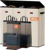 185L Laundry Hamper 3 Section, Laundry Hamper with Lid, Dirty Clothes Hamper with 3 Removable Washing Bags, Extra Large Laundry Basket Organizer for Bedroom, Laundry Room, Dorm - Beige by Vexalora