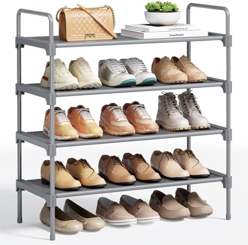 Kitsure Shoe Rack for Closet, 26.6" Wide - 4 Tiers, Grey | Shoe Organizer for Front Door Entrance, Stackable Shoe Shelf, Closet Organizers and Storage by Kitsure