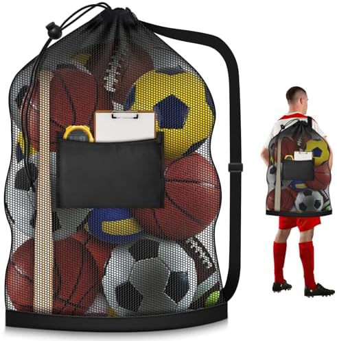 Extra Large Mesh Ball Bag, Heavy Duty 40"x30" Hold 10-12 Soccer Basketball by Hoiny