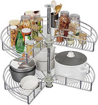 YITAHOME 28-Inch Kidney Shaped Chrome Pie Cut 2-Shelf Lazy Susan Corner - Image 2