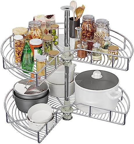 YITAHOME 28-Inch Kidney Shaped Chrome Pie Cut 2-Shelf Lazy Susan Corner - Image 2