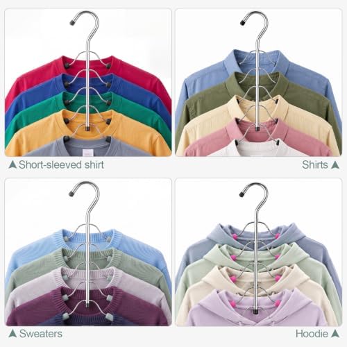 Ripeng Space Saving Clothes Hanger 9 Packs 5 in 1 Multi Layer Anti Slip Metal Heavy Duty Stainless Steel Sweater Shirt Clothes Hangers Closet Storage Organizer (Rose Red, Black, Gray, Style 1) - Image 5