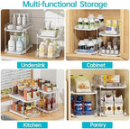 Delamu 4 Pack 2-Tier Bathroom Under Sink Organizers and Storage, Multi-Purpose Stackable Pantry Organization and Storage, Pull Out Clear Kitchen Bathroom Cabinet Organizer with Movable Dividers, White - Image 7