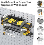 CCCEI Modular Power Tool Organizer Wall Mount Charging Station, Grey 6 Drills Holder with 8 Plug Power Strip 10FT, Garage Drill Battery Heavy Duty Metal Shelf, Utility Rack with Hooks, Side Storage. - Image 5