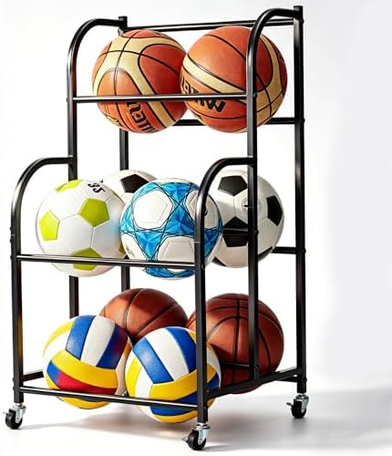 Basketball Rack with Wheels - Space-Saving Vertical Ball Storage for Basketball, Football, Soccer, Rolling Ball Rack for Garage & Outdoor, Heavy-Duty Ball Holder Organizer by Unknown