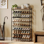 8 Tier Shoe Rack Organizer for 32-40 Pairs, Tall Metal Shoe Storage Shelf with Wood Top, Adjustable Boot Space, Narrow Design for Entryway Closet, Rustic Brown and Black - Image 2