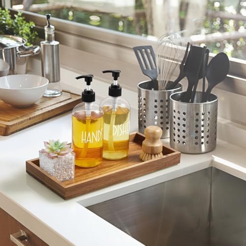ALELION 13" Bathroom Vanity Tray for Counter - Acacia Wood Decorative Tray for Toilet Tank Makeup Perfume Jewelry Catchall Coffee Table - Wooden Kitchen Countertop Organizer for Soap Dispenser - Image 7