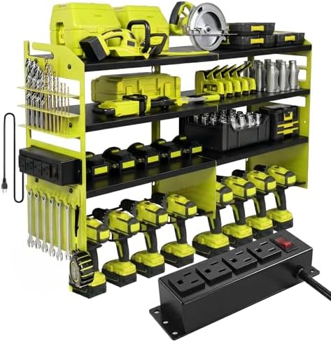 Large Power Tool Organizer Wall Mount with Power Station by TimberAura