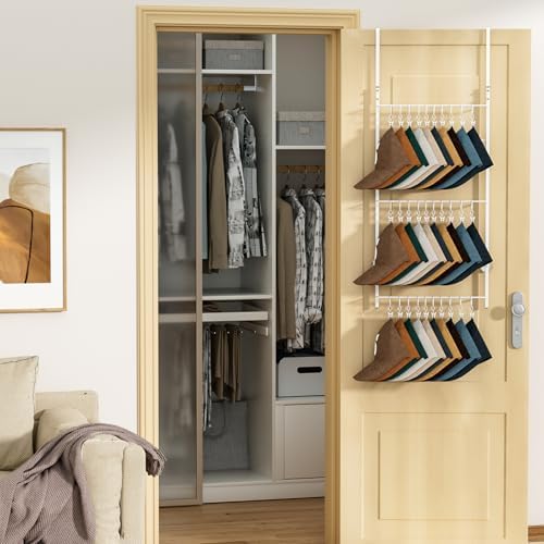 HapiRm Over Door Hat Rack - 3 Tier Wall Mounted Hat Organizer with 30 Movable Clips, Baseball Cap Organizer Storage Holds up to 30 Caps for Door, Bedroom, Closet - Image 3
