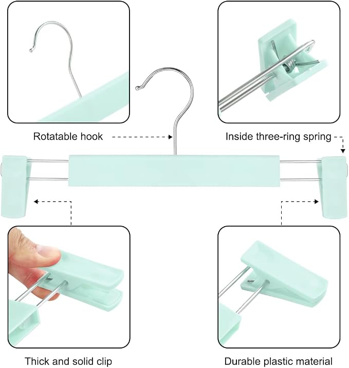 GUANJUNE Clothes Pants Hangers, Space-Saving Skirt Holders with 360 ° Swivel Hooks, Adjustable Clips, Trouser Hangers, Clothes Coat Garment Jeans Hangers (20 Pack, Green) - Image 2