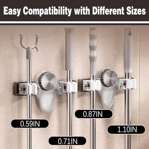 6PCS Broom Holder Mop Hanger Wall Mount, No Drill Suction Cup Mop and Broom Organizer with Hooks, Space Saving Adjustable Rack Removable Mop Clip for Bathroom, Kitchen, Garage, Laundry Room - Image 3