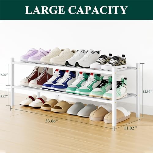 Smiry Bamboo Shoe Rack, 16 Vertical Slats, 2 Tier - 33.7" Wide, White - Image 2