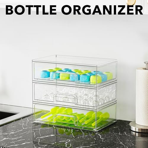 SpaceAid Bottle Storage Organizer Baby - Acrylic Bottles Station Organizer Container, Stackable Clear Drawers for Countertop, Vanity, Bathroom, Cabinet, Pantry Organization, 3 Pack, 3L, 10.3"H - Image 3