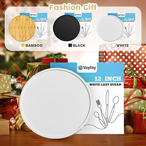 White Lazy Susan for Table, 12 Inch Non-Skid Bamboo Turntable Organizer - Image 5
