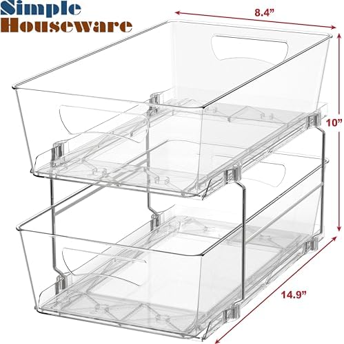 Simple Houseware 2 Tier Basket Drawer Cabinet Pull-Out Organizer, Clear - Image 3